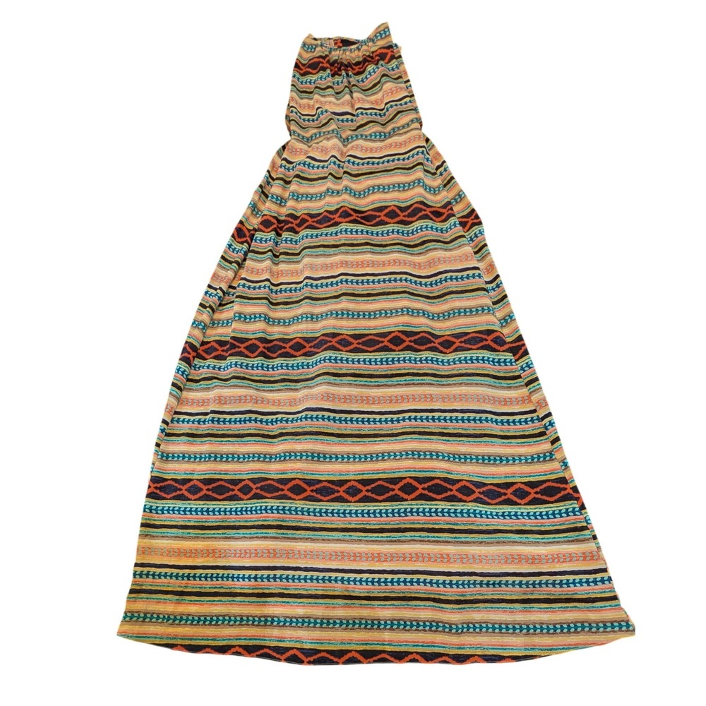 MM Couture Miss Me Tribal Stripe Halter Maxi Dress Open Back Multicolor‎  M